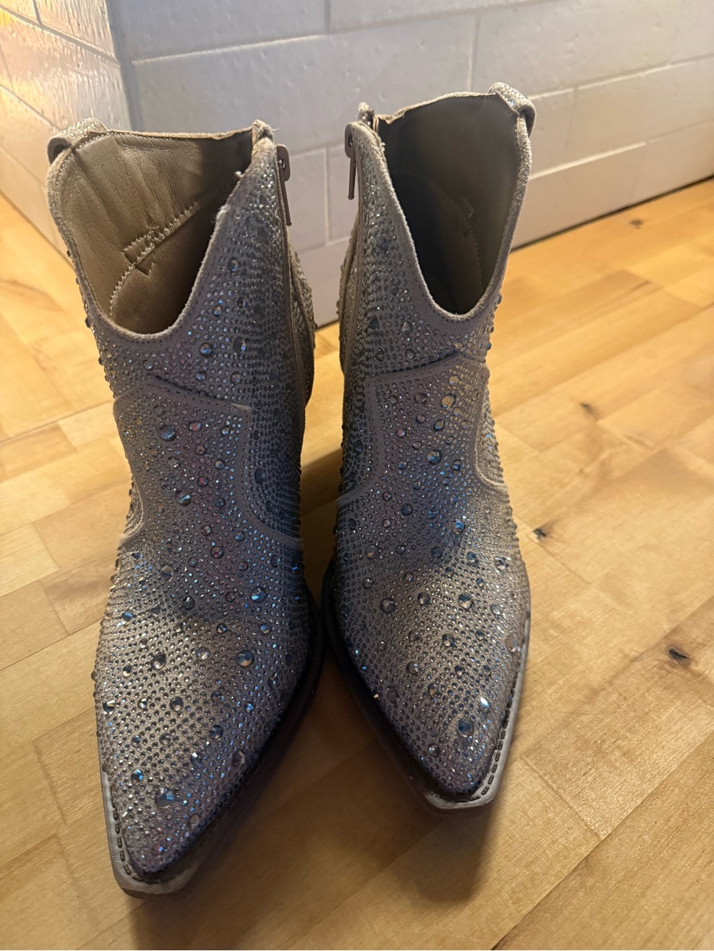 Very G Embellished Taupe Women's Ankle Boots - Sparkle Pointed Toe